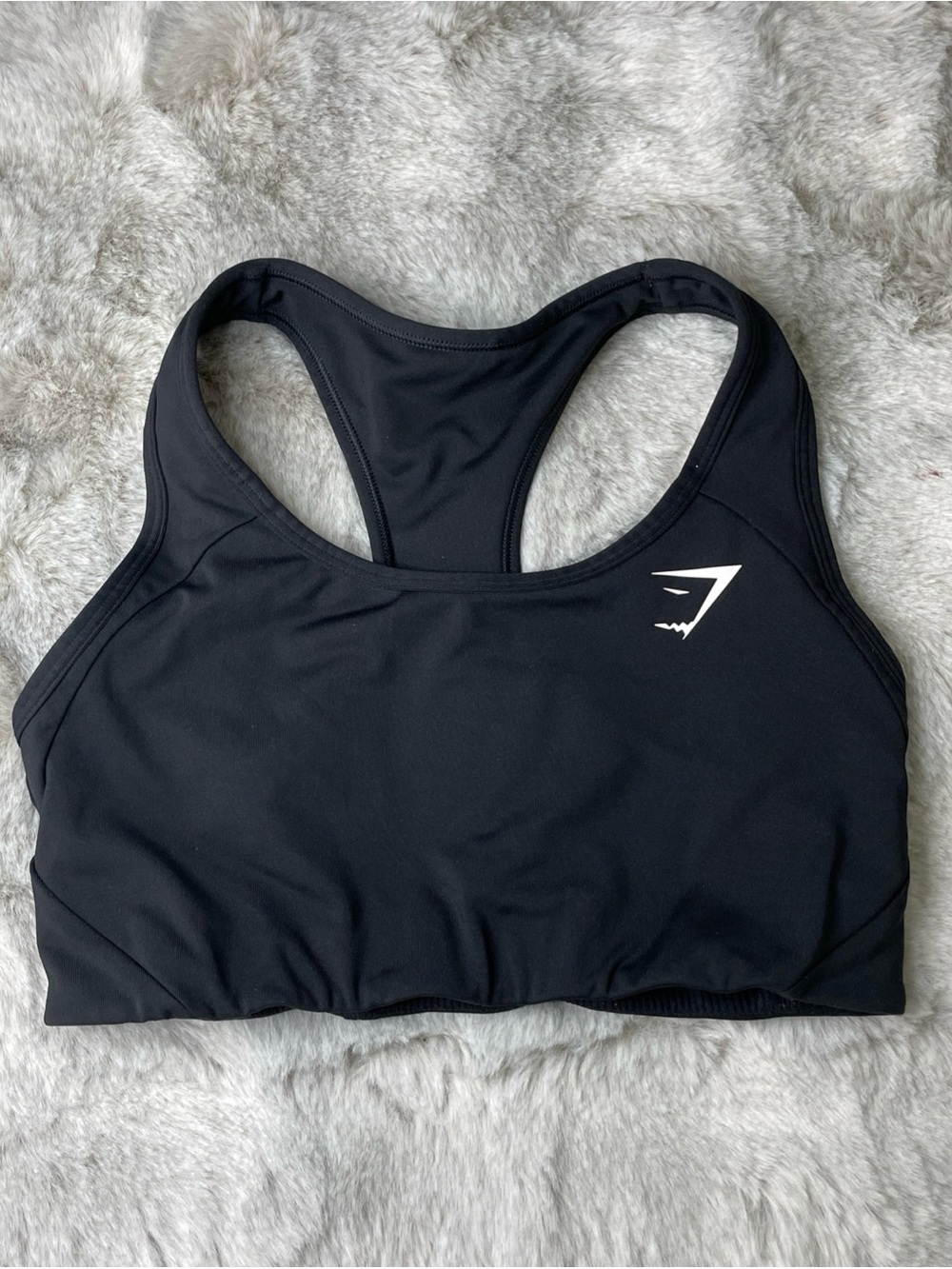 Gymshark Black Racerback Training Sports Bra with White Logo-0283